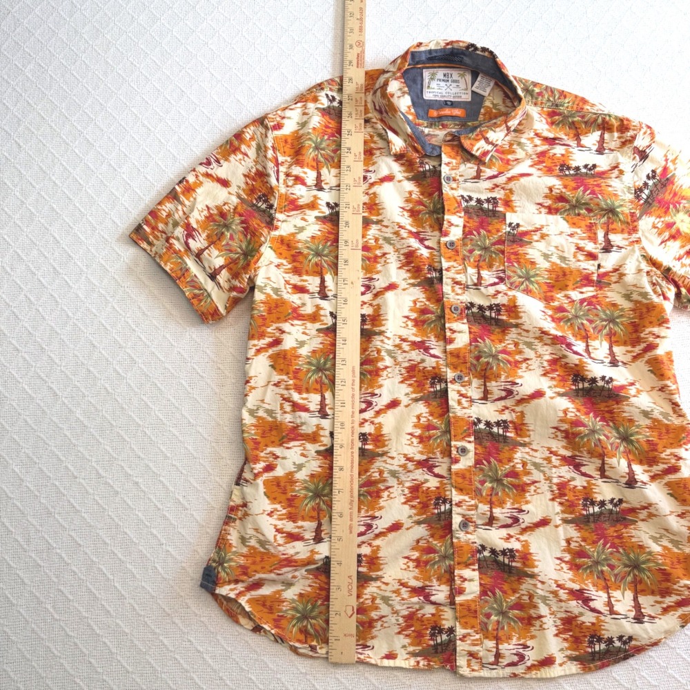 MBX Premium Goods Mens XL Paradise Shirt Orange Tropical Palm Tree Button Down - Picture 4 of 5